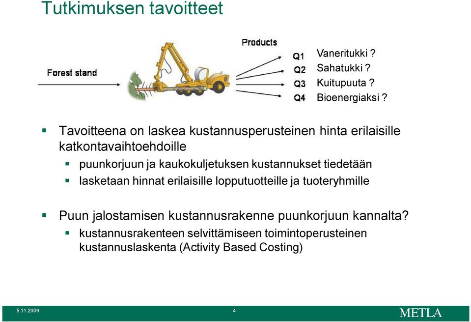 kaukokuljetuksen kustannukset tiedetään lasketaan hinnat erilaisille lopputuotteille ja tuoteryhmille Puun