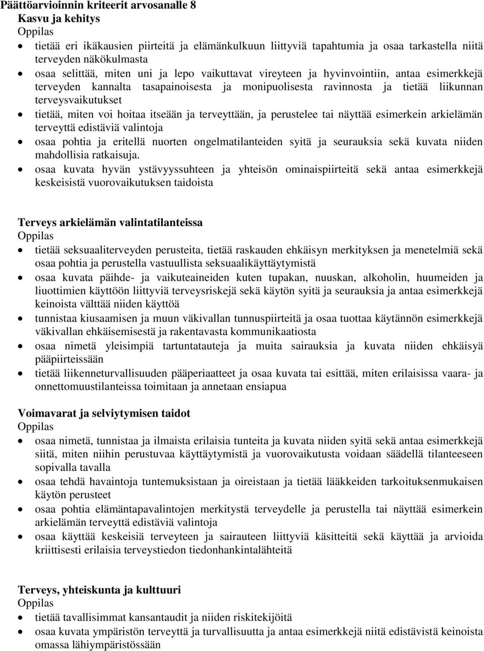 itseään ja terveyttään, ja perustelee tai näyttää esimerkein arkielämän terveyttä edistäviä valintoja osaa pohtia ja eritellä nuorten ongelmatilanteiden syitä ja seurauksia sekä kuvata niiden