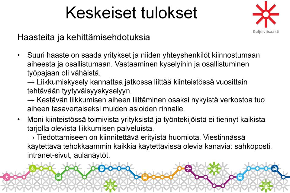 Kestävän liikkumisen aiheen liittäminen osaksi nykyistä verkostoa tuo aiheen tasavertaiseksi muiden asioiden rinnalle.