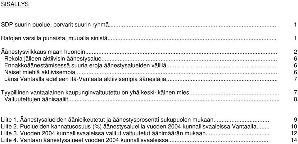 .. 7 Tyypillinen vantaalainen kaupunginvaltuutettu on yhä keski-ikäinen mies... 7 Valtuutettujen äänisaaliit... 8 Liite 1. Äänestysalueiden äänioikeutetut ja äänestysprosentti sukupuolen mukaan.