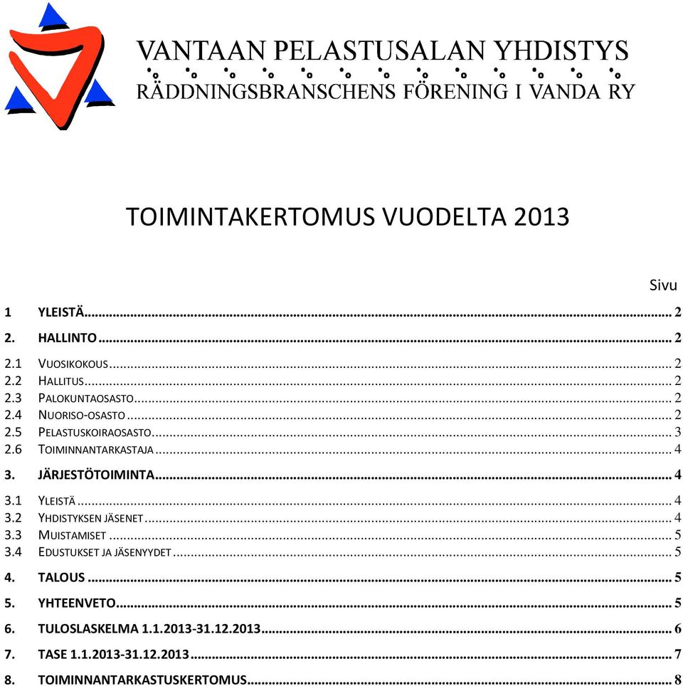 .. 4 3.2 YHDISTYKSEN JÄSENET... 4 3.3 MUISTAMISET... 5 3.4 EDUSTUKSET JA JÄSENYYDET... 5 4. TALOUS... 5 5. YHTEENVETO.