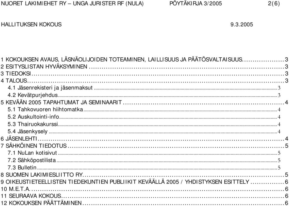 ..4 5.3 Thairuokakurssi...4 5.4 Jäsenkysely...4 6 JÄSENLEHTI...4 7 SÄHKÖINEN TIEDOTUS...5 7.1 NuLan kotisivut...5 7.2 Sähköpostilista...5 7.3 Bulletin.
