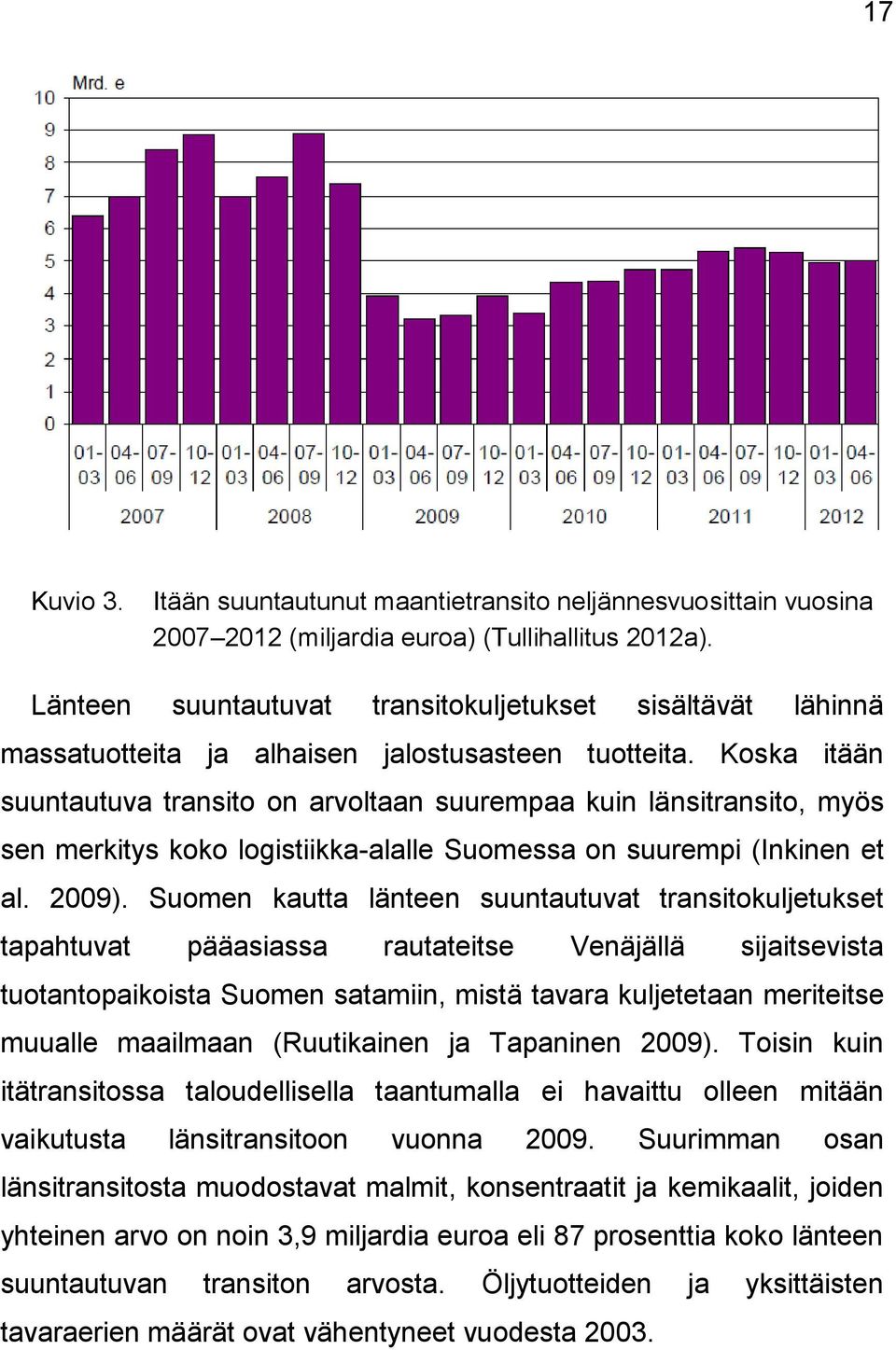 Koska itään suuntautuva transito on arvoltaan suurempaa kuin länsitransito, myös sen merkitys koko logistiikka-alalle Suomessa on suurempi (Inkinen et al. 2009).