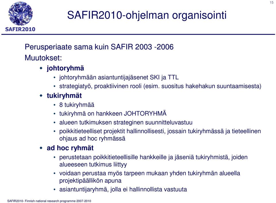 suositus hakehakun suuntaamisesta) tukiryhmät 8 tukiryhmää tukiryhmä on hankkeen JOHTORYHMÄ alueen tutkimuksen strateginen suunnitteluvastuu poikkitieteelliset