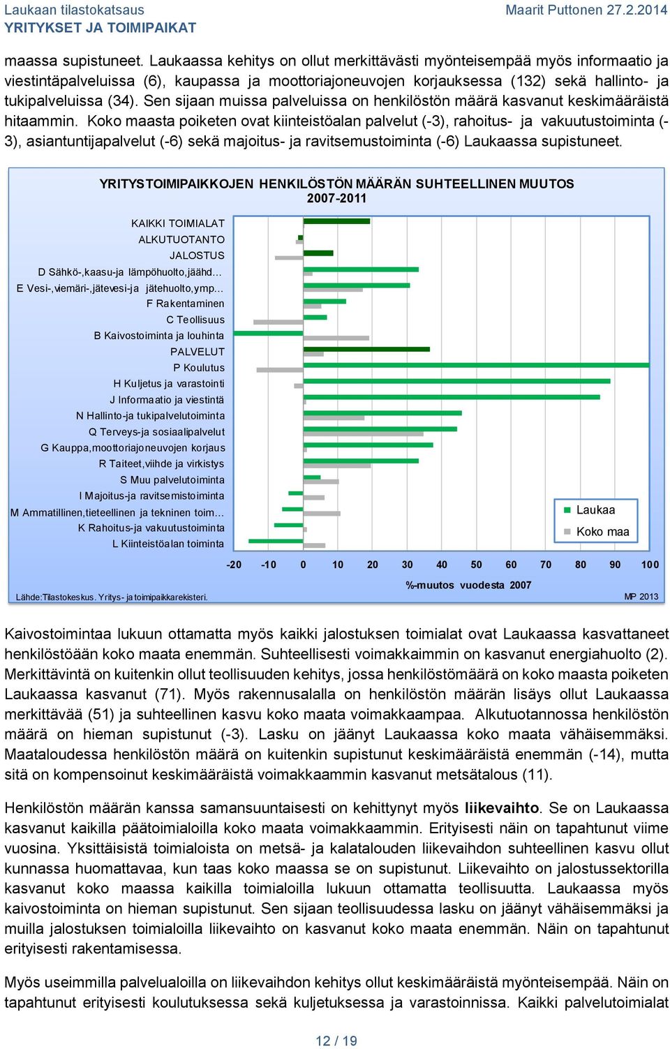 Sen sijaan muissa palveluissa on henkilöstön määrä kasvanut keskimääräistä hitaammin.