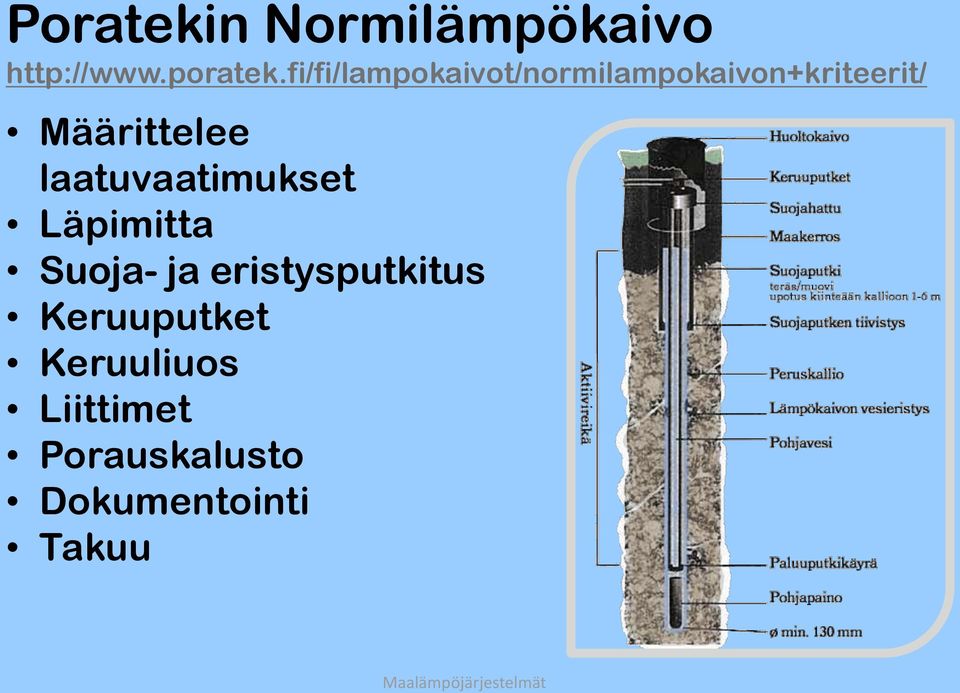 Määrittelee laatuvaatimukset Läpimitta Suoja- ja