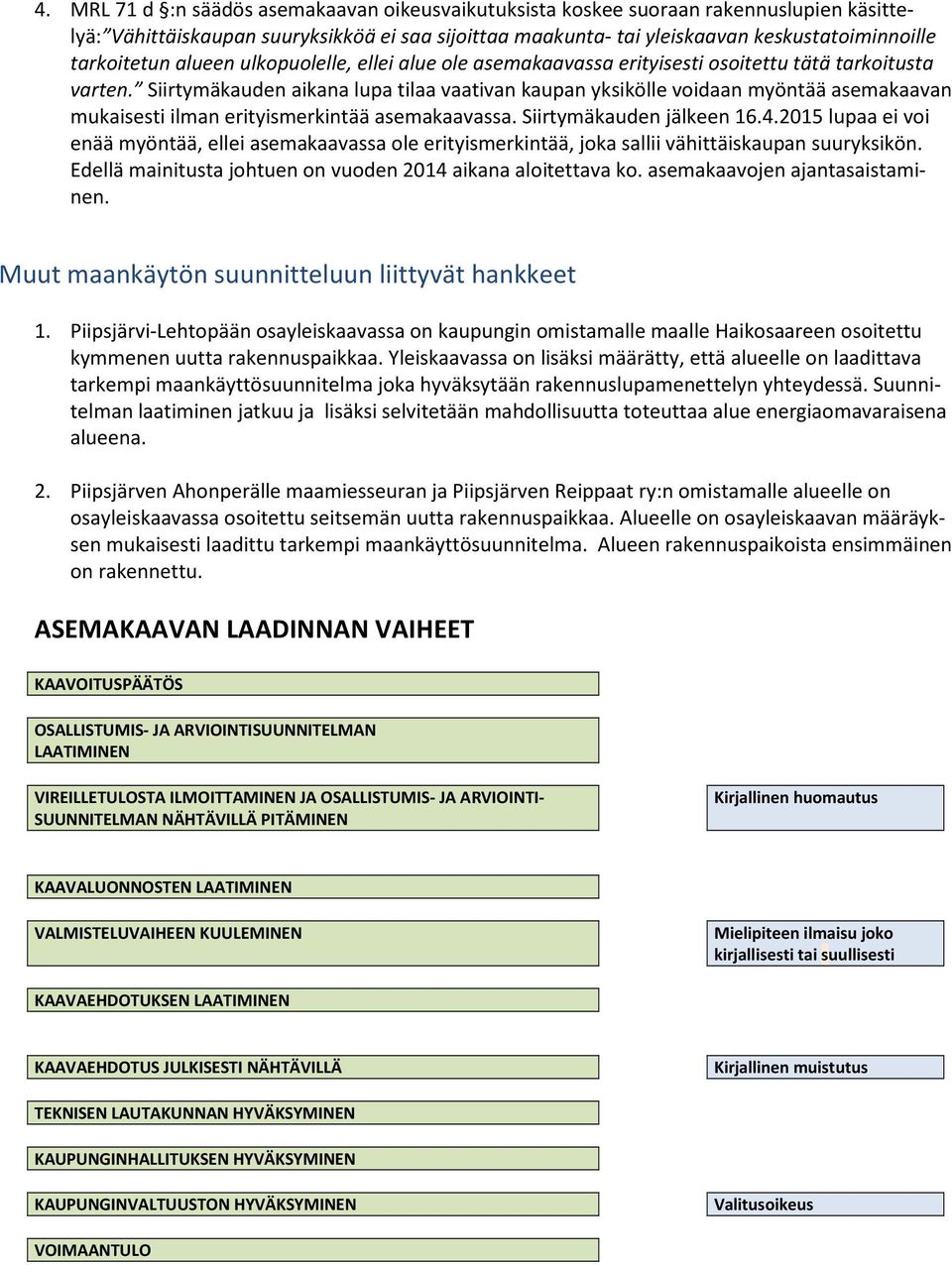 Siirtymäkauden aikana lupa tilaa vaativan kaupan yksikölle voidaan myöntää asemakaavan mukaisesti ilman erityismerkintää asemakaavassa. Siirtymäkauden jälkeen 16.4.