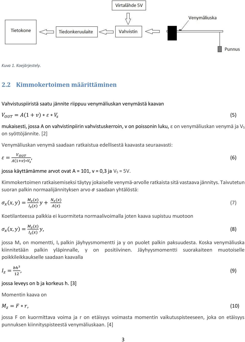 poissonin luku, ε on venymäliuskan venymä ja V S on syöttöjännite.