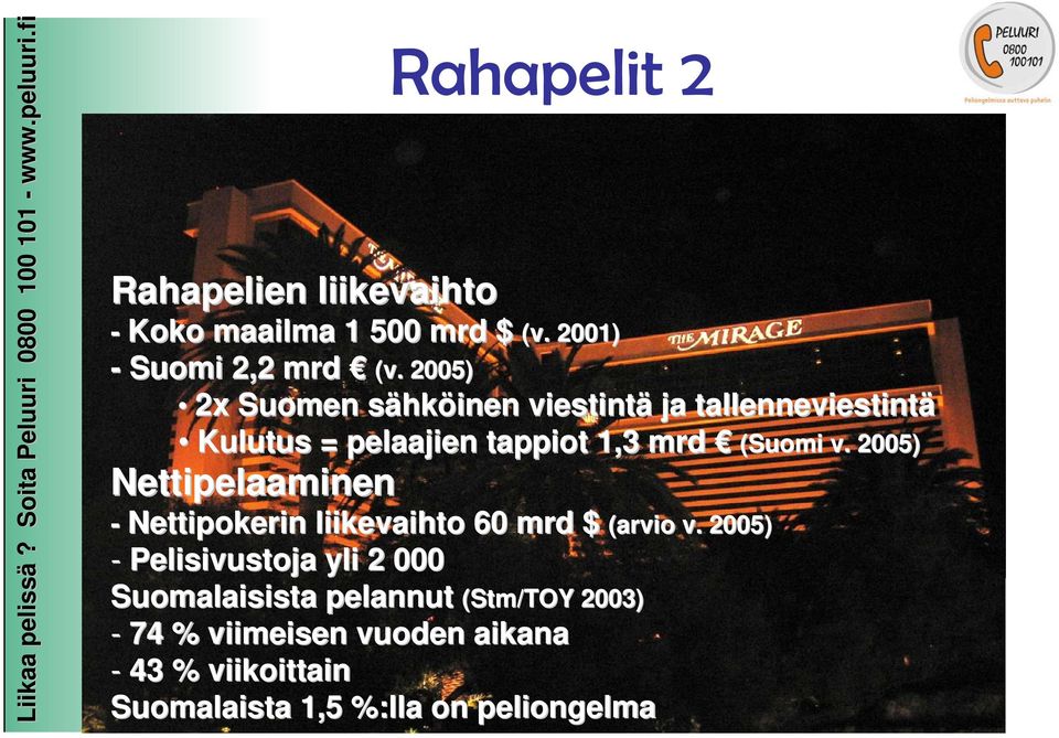 2005) Nettipelaaminen - Nettipokerin liikevaihto 60 mrd $ (arvio v.