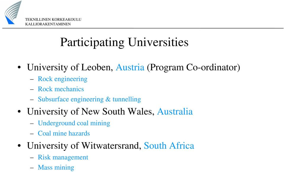 tunnelling University of New South Wales, Australia Underground coal