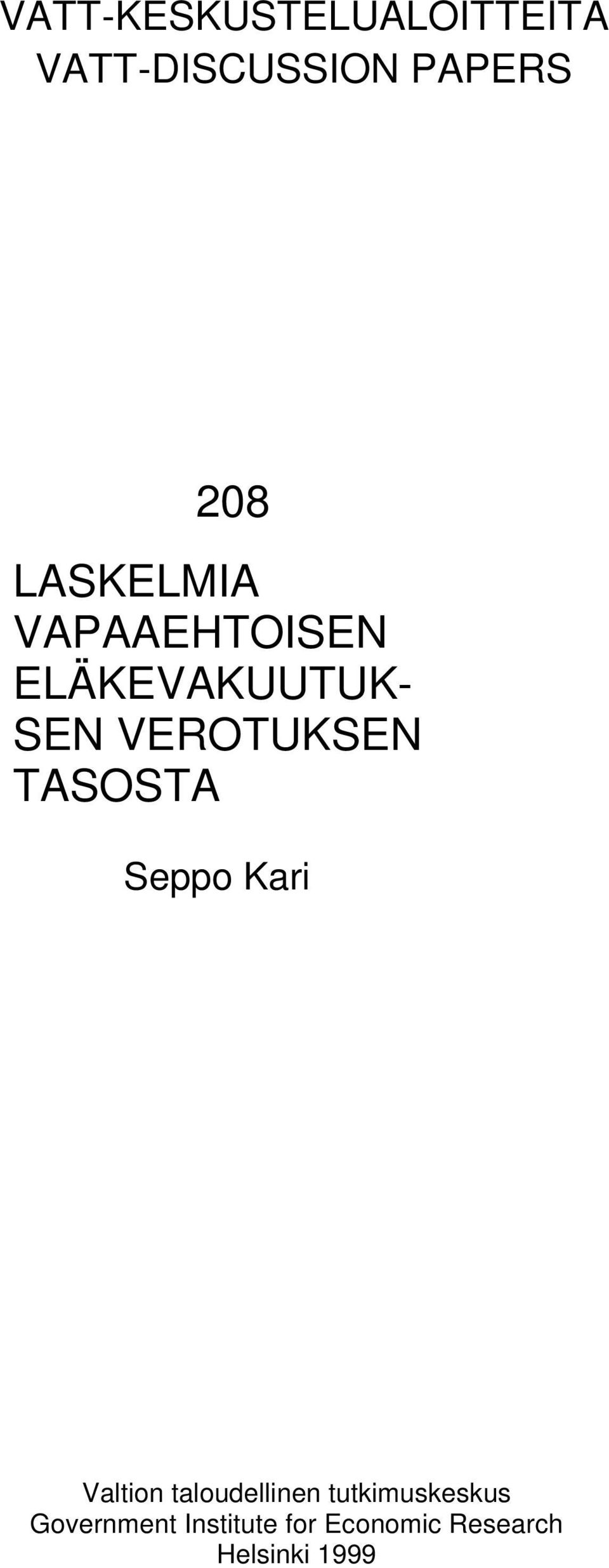 TASOSTA Seppo Kari Valtion taloudellinen