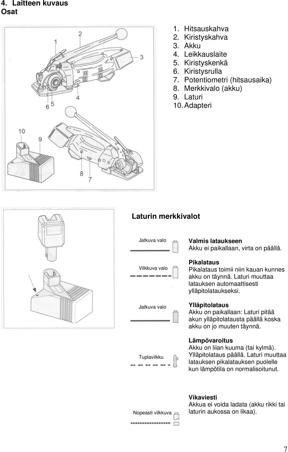 Laturi muuttaa latauksen automaattisesti ylläpitolataukseksi. Ylläpitolataus Akku on paikallaan: Laturi pitää akun ylläpitolatausta päällä koska akku on jo muuten täynnä.