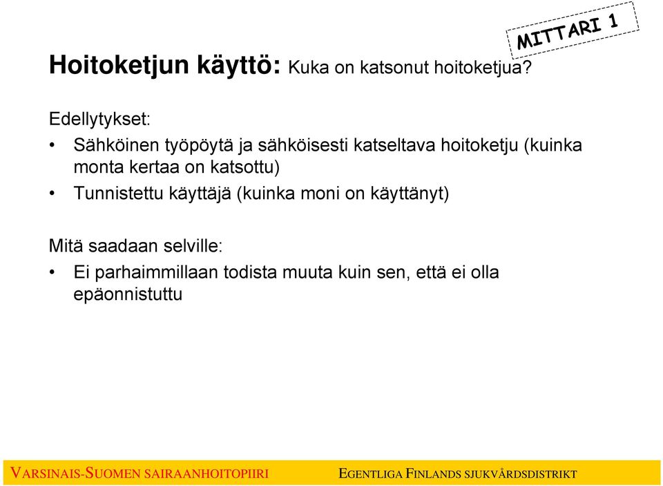 hoitoketju (kuinka monta kertaa on katsottu) Tunnistettu käyttäjä (kuinka