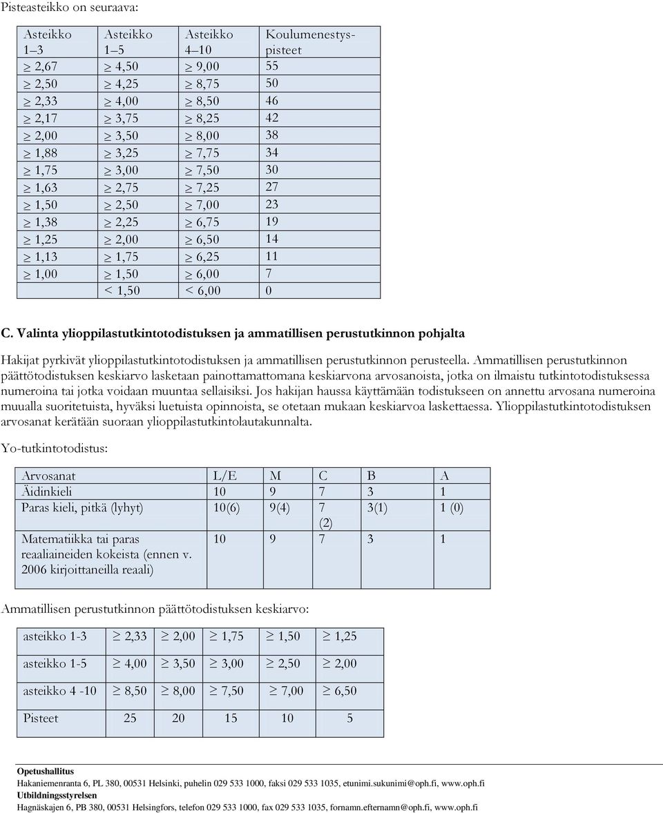 Valinta ylioppilastutkintotodistuksen ja ammatillisen perustutkinnon pohjalta Hakijat pyrkivät ylioppilastutkintotodistuksen ja ammatillisen perustutkinnon perusteella.