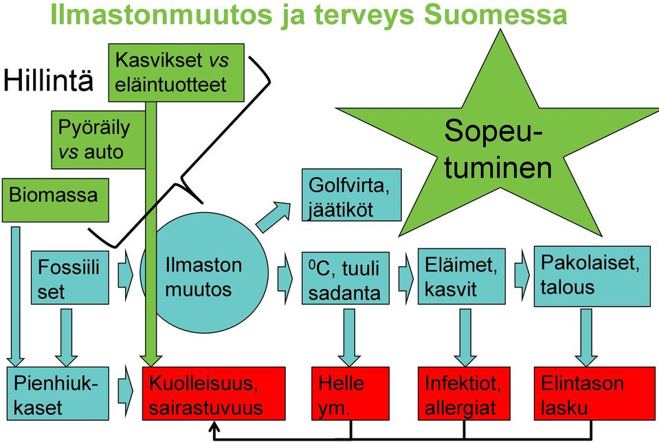 Ilmaston muutos 0 C, tuuli sadanta Eläimet, kasvit Pakolaiset, talous