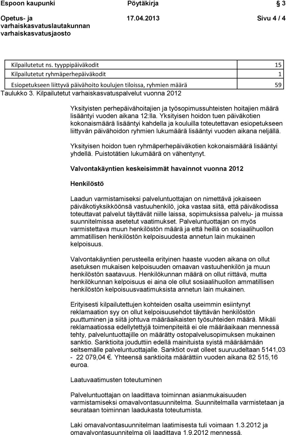 Yksityisen hoidon tuen päiväkotien kokonaismäärä lisääntyi kahdella ja kouluilla toteutettavan esiopetukseen liittyvän päivähoidon ryhmien lukumäärä lisääntyi vuoden aikana neljällä.