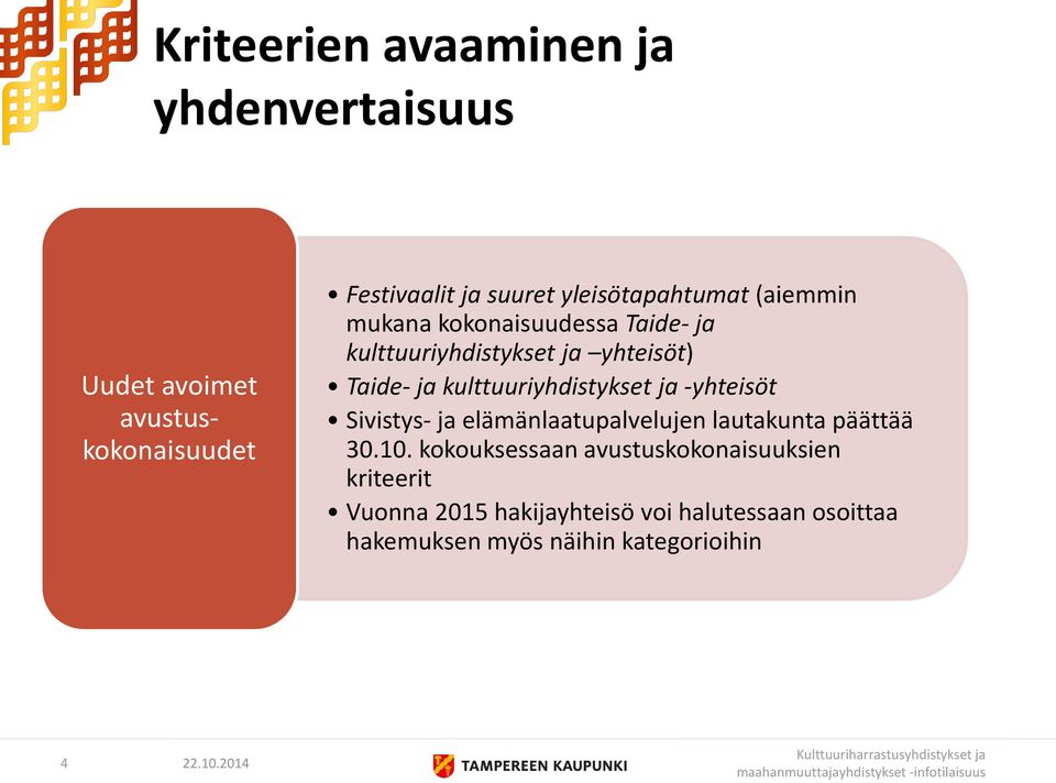 kulttuuriyhdistykset ja -yhteisöt Sivistys- ja elämänlaatupalvelujen lautakunta päättää 30.10.