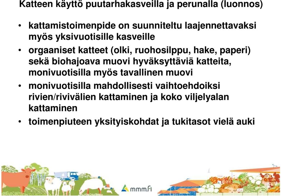 hyväksyttäviä katteita, monivuotisilla myös tavallinen muovi monivuotisilla mahdollisesti vaihtoehdoiksi