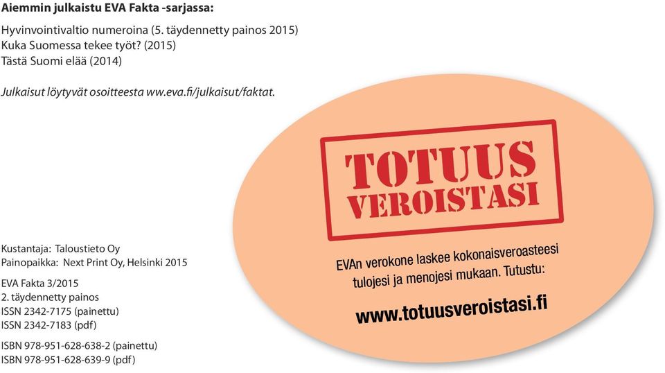 Kustantaja: Taloustieto Oy Painopaikka: Next Print Oy, Helsinki 2015 EVA Fakta 3/2015 2.