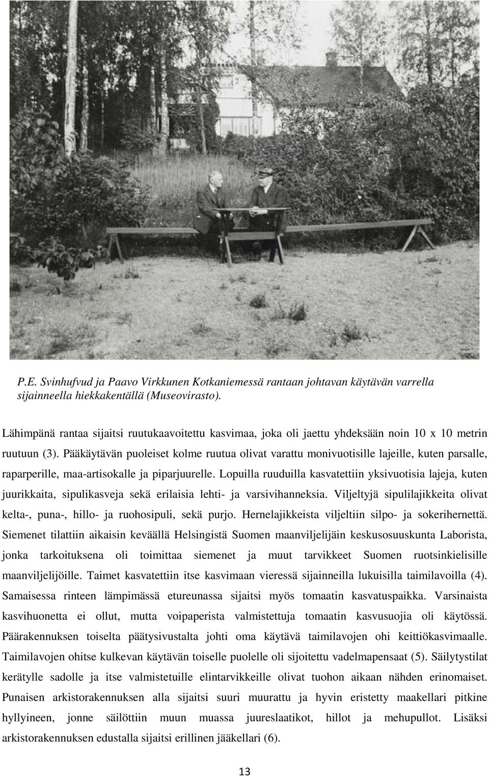 Pääkäytävän puoleiset kolme ruutua olivat varattu monivuotisille lajeille, kuten parsalle, raparperille, maa-artisokalle ja piparjuurelle.