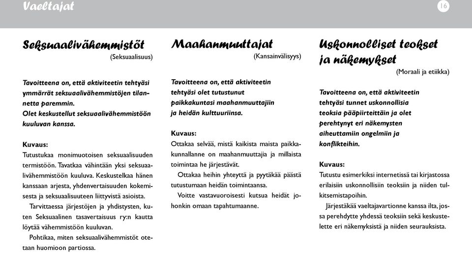 Keskustelkaa hänen kanssaan arjesta, yhdenvertaisuuden kokemisesta ja seksuaalisuuteen liittyvistä asioista.