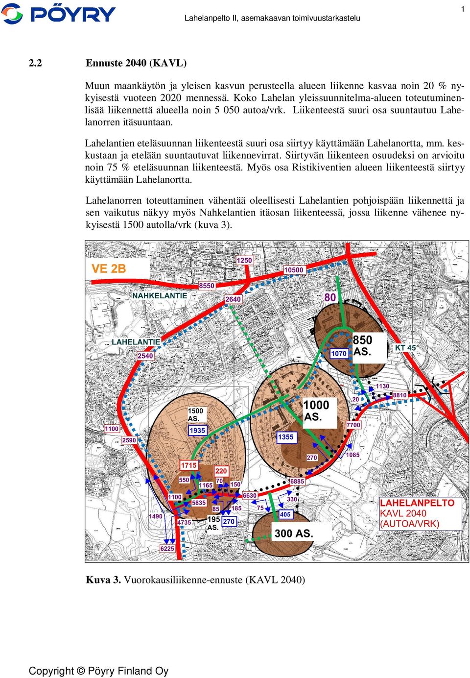 Lahelantien eteläsuunnan liikenteestä suuri osa siirtyy käyttämään Lahelanortta, mm. keskustaan ja etelään suuntautuvat liikennevirrat.