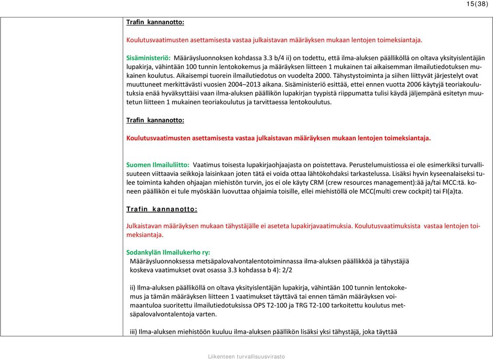 mukainen koulutus. Aikaisempi tuorein ilmailutiedotus on vuodelta 2000. Tähystystoiminta ja siihen liittyvät järjestelyt ovat muuttuneet merkittävästi vuosien 2004 2013 aikana.