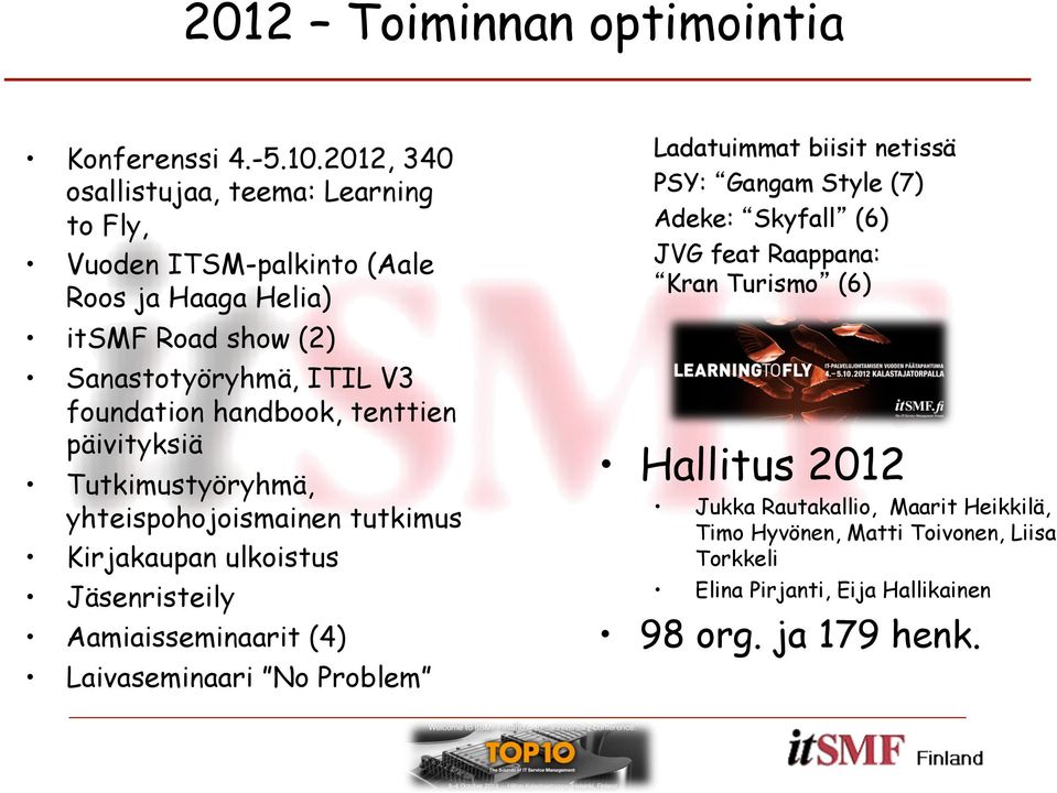 handbook, tenttien päivityksiä Tutkimustyöryhmä, yhteispohojoismainen tutkimus Kirjakaupan ulkoistus Jäsenristeily Aamiaisseminaarit (4) Laivaseminaari