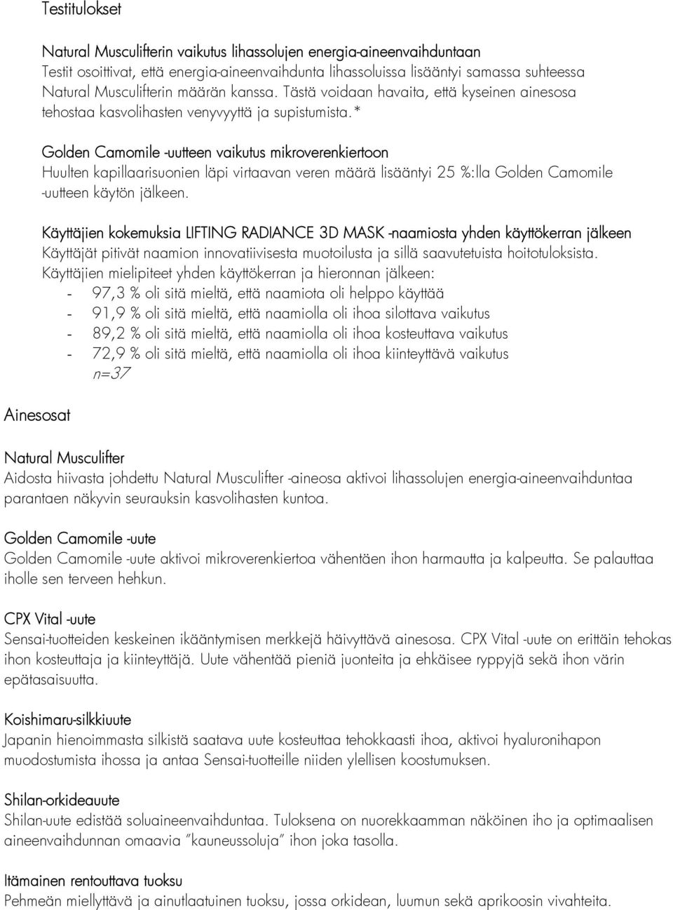 * Golden Camomile -uutteen vaikutus mikroverenkiertoon Huulten kapillaarisuonien läpi virtaavan veren määrä lisääntyi 25 %:lla Golden Camomile -uutteen käytön jälkeen.