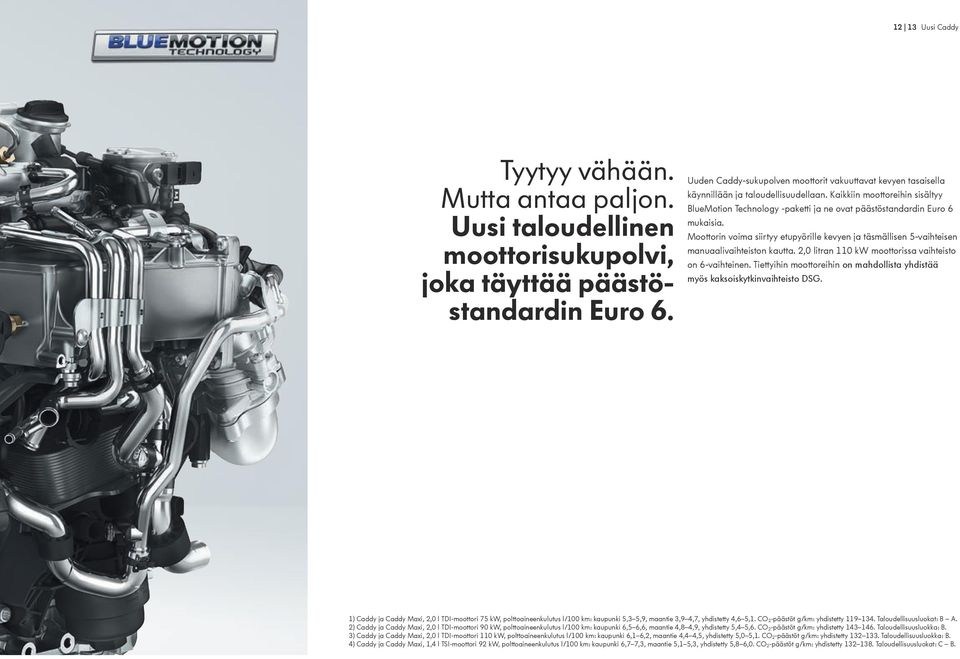 Kaikkiin moottoreihin sisältyy BlueMotion Technology -paketti ja ne ovat päästöstandardin Euro 6 mukaisia.