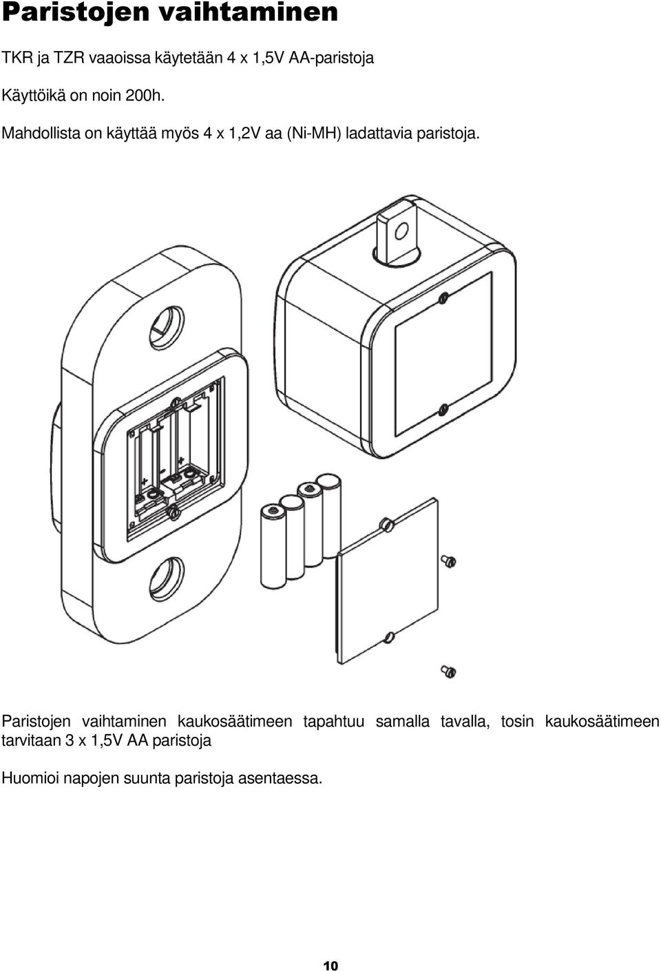 Mahdollista on käyttää myös 4 x 1,2V aa (Ni-MH) ladattavia paristoja.