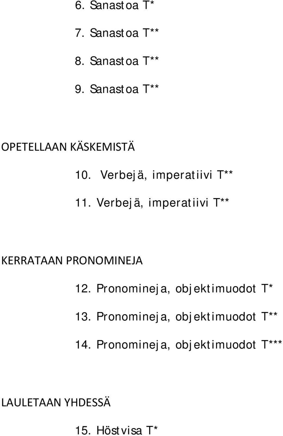 Verbejä, imperatiivi T** KERRATAAN PRONOMINEJA 12.