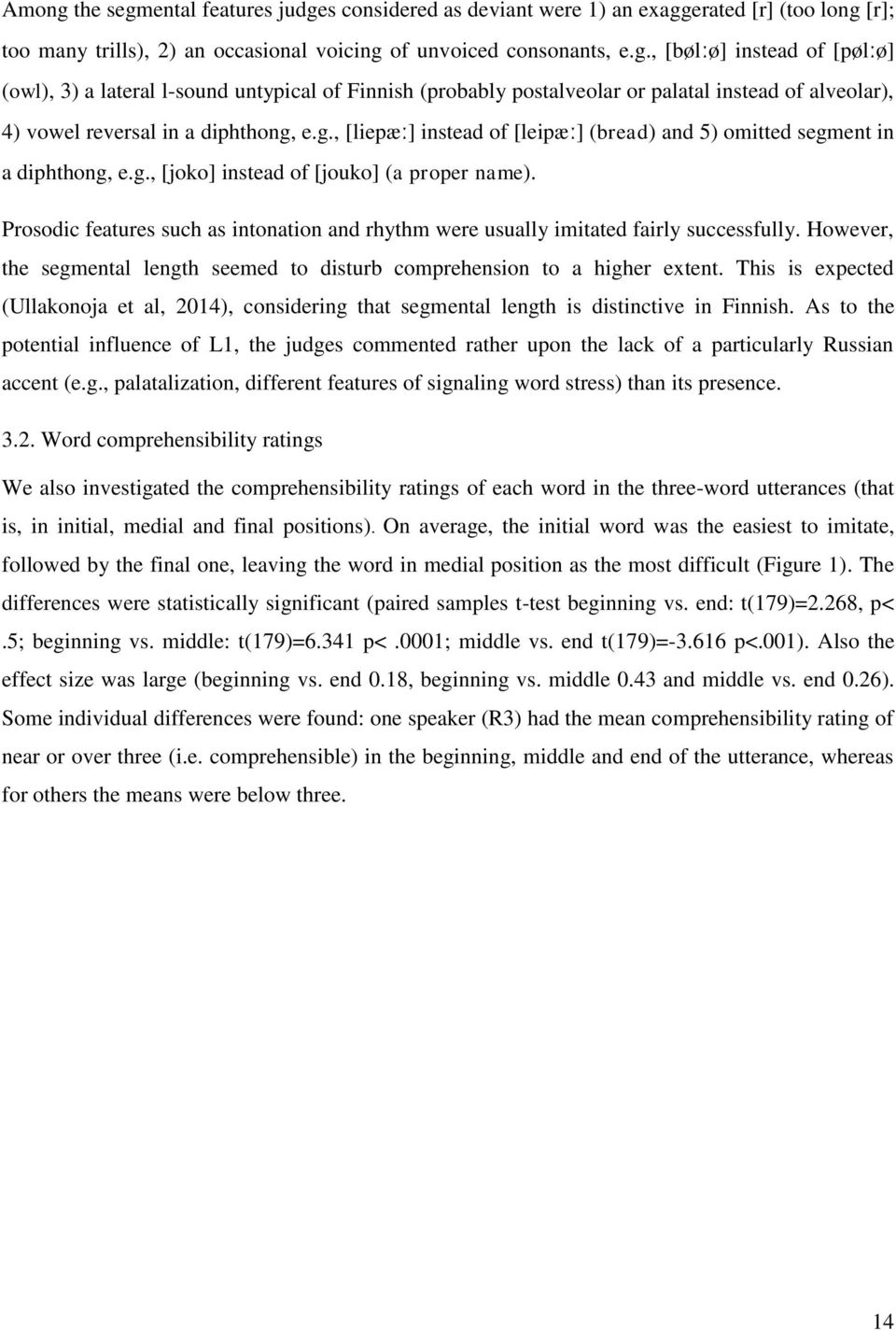 Prosodic features such as intonation and rhythm were usually imitated fairly successfully. However, the segmental length seemed to disturb comprehension to a higher extent.