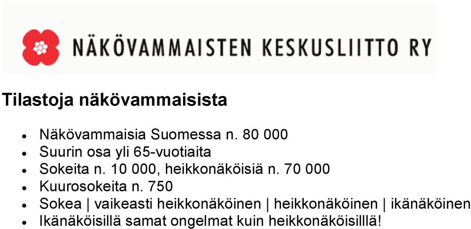 10 000, heikkonäköisiä n. 70 000 Kuurosokeita n.