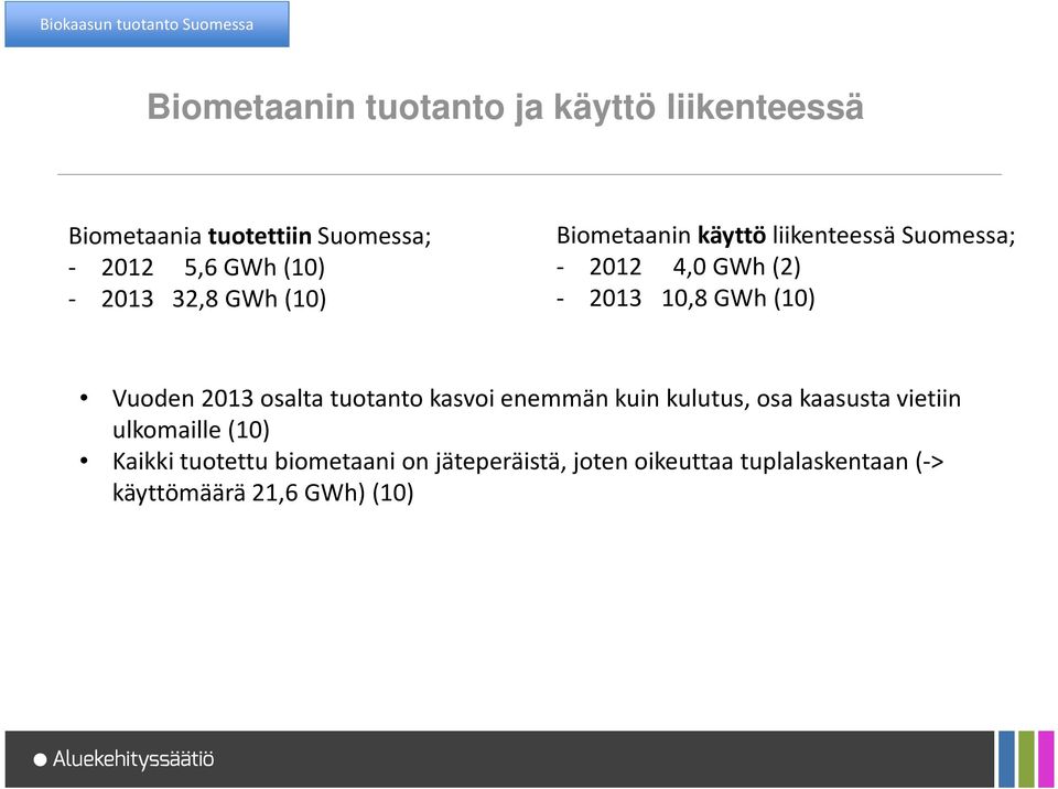 10,8 GWh(10) Vuoden 2013 osalta tuotanto kasvoi enemmän kuin kulutus, osa kaasusta vietiin ulkomaille