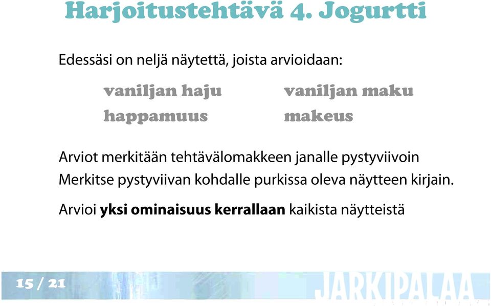 happamuus vaniljan maku makeus Arviot merkitään tehtävälomakkeen janalle