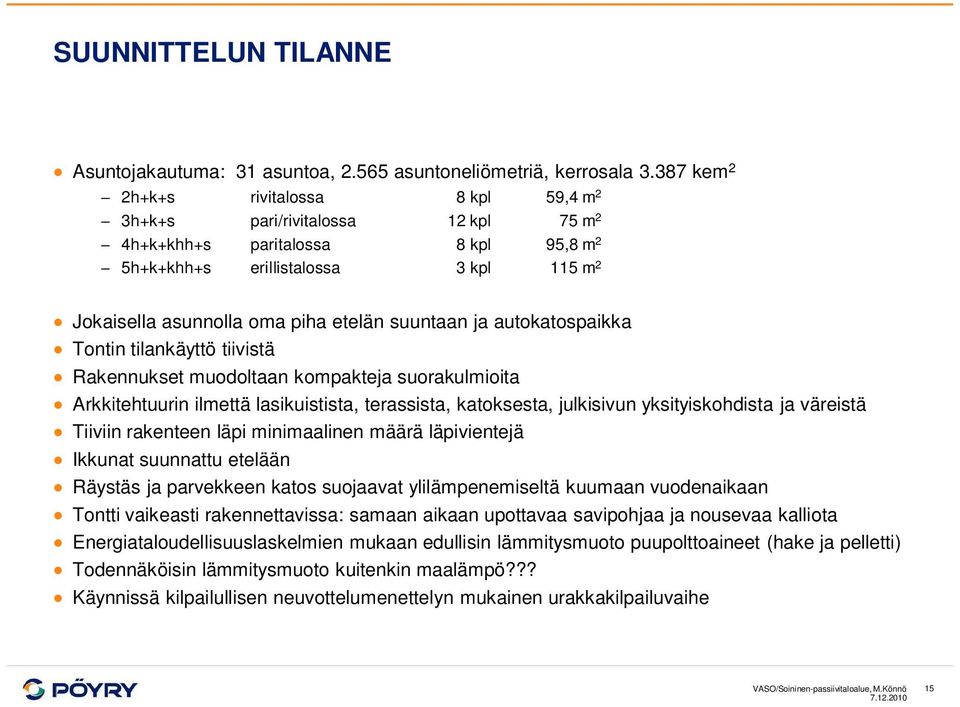 suuntaan ja autokatospaikka Tontin tilankäyttö tiivistä Rakennukset muodoltaan kompakteja suorakulmioita Arkkitehtuurin ilmettä lasikuistista, terassista, katoksesta, julkisivun yksityiskohdista ja