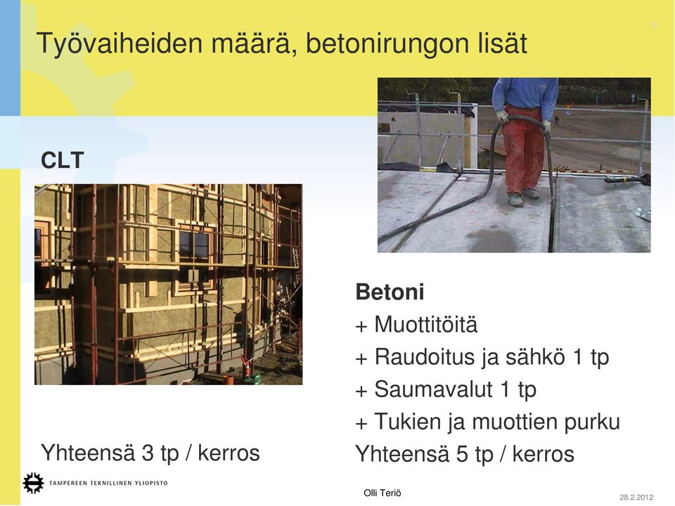 kerros Betoni + Muottitöitä + Raudoitus ja sähkö 1 tp + Saumavalut