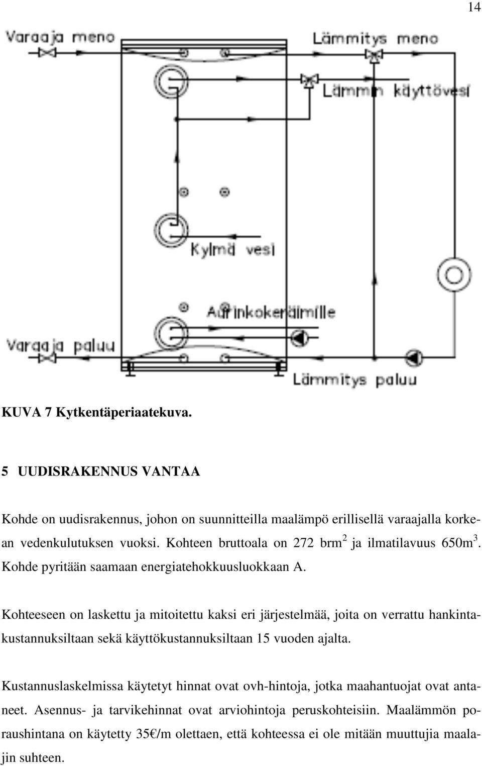 Kohteeseen on laskettu ja mitoitettu kaksi eri järjestelmää, joita on verrattu hankintakustannuksiltaan sekä käyttökustannuksiltaan 15 vuoden ajalta.