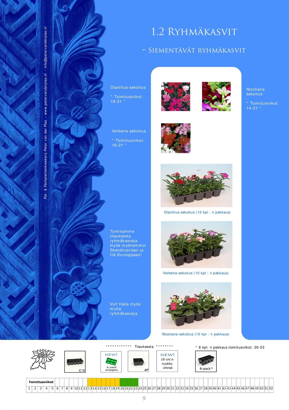 2 Ryhmäkasvit - Siementävät ryhmäkasvit Nicotianasekoitus * Toimitusviikot: 14-21 * Dianthus-sekoitus (10 kpl : n pakkaus) Toimitamme tilauksesta