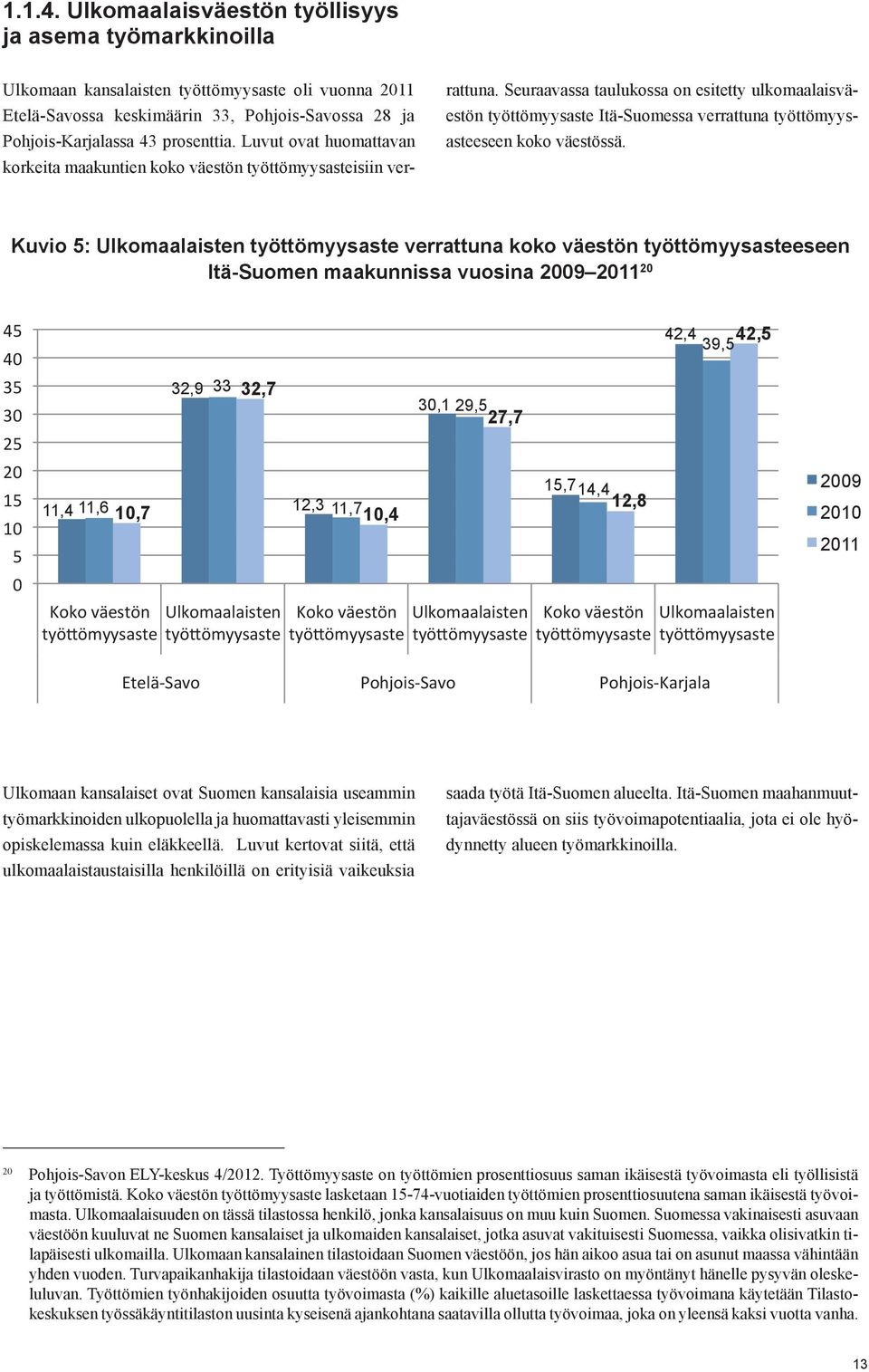 Seuraavassa taulukossa on esitetty ulkomaalaisväestön työttömyysaste Itä-Suomessa verrattuna työttömyysasteeseen koko väes tössä.