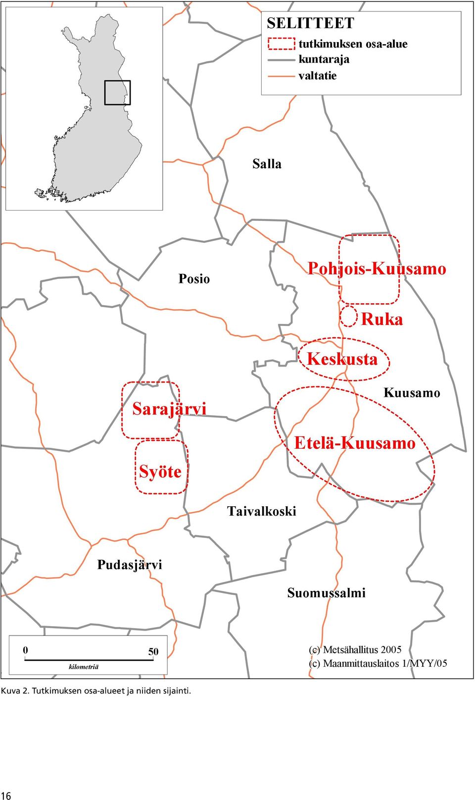 Taivalkoski Pudasjärvi Suomussalmi 0 50 kilometriä (c) Metsähallitus