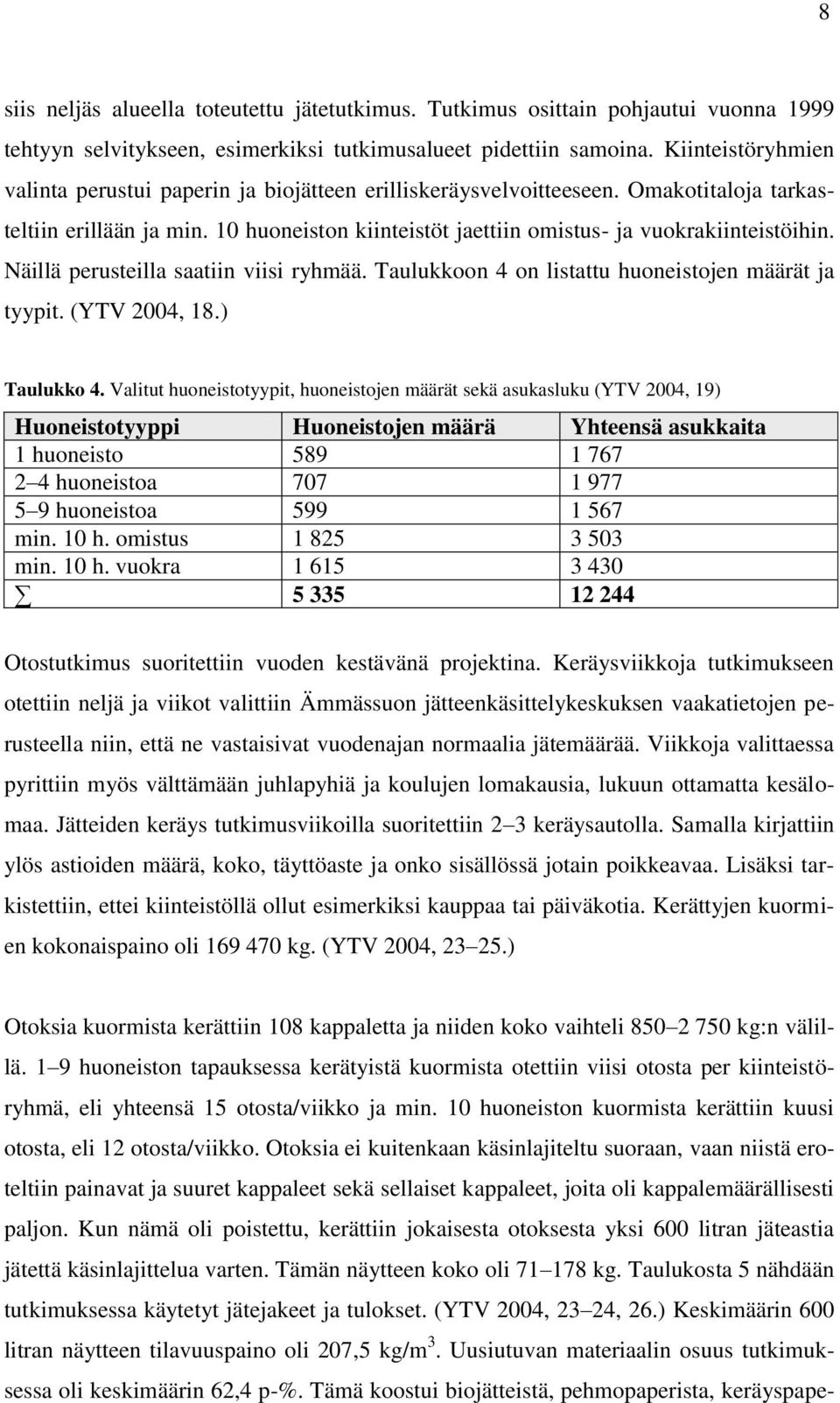 Näillä perusteilla saatiin viisi ryhmää. Taulukkoon 4 on listattu huoneistojen määrät ja tyypit. (YTV 2004, 18.) Taulukko 4.