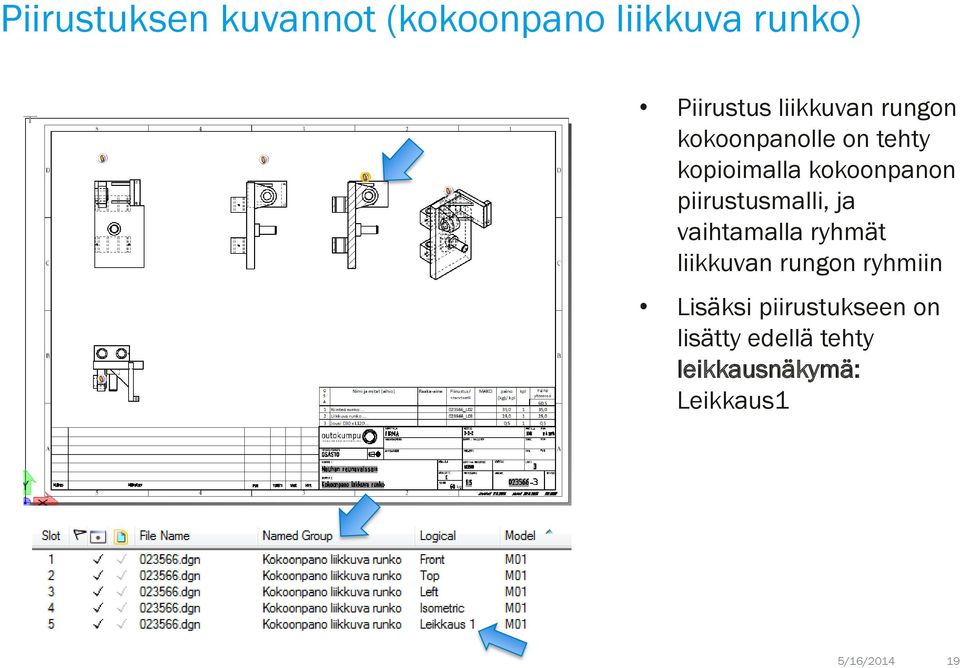 piirustusmalli, ja vaihtamalla ryhmät liikkuvan rungon ryhmiin