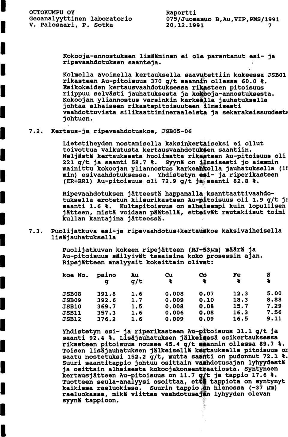 Esikokeiden kertausvaahdotuksessa rmsteen pitoisuus riippuu selv8sti jauhatuksesta ja koeja-annostuksesta.