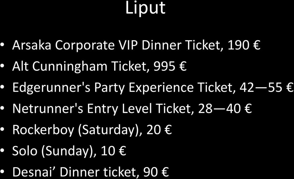 Ticket, 42 55 Netrunner's Entry Level Ticket, 28 40