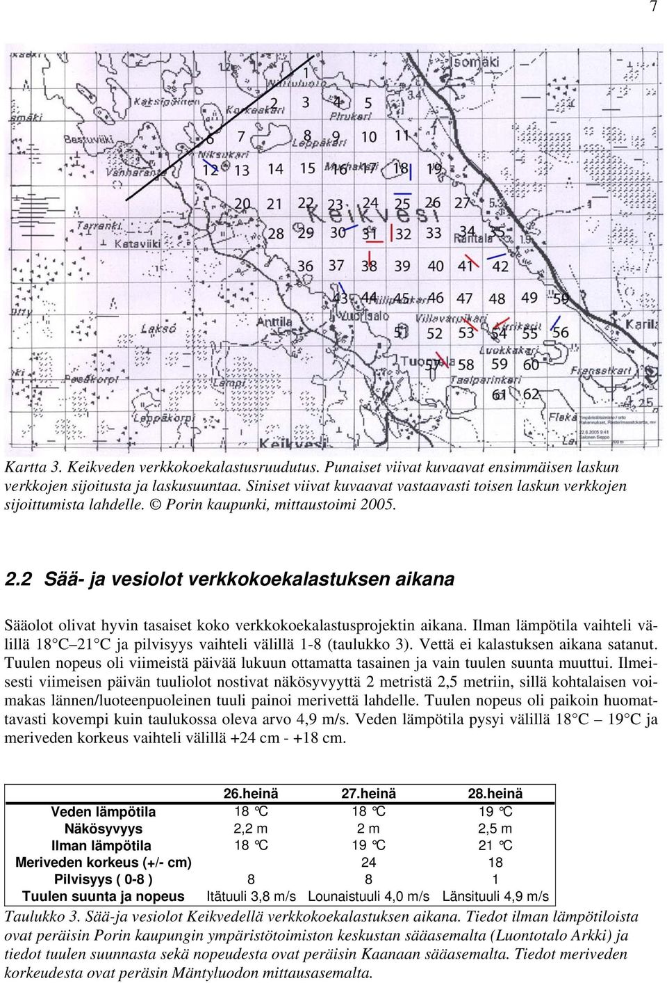 05. 2.2 Sää- ja vesiolot verkkokoekalastuksen aikana Sääolot olivat hyvin tasaiset koko verkkokoekalastusprojektin aikana.