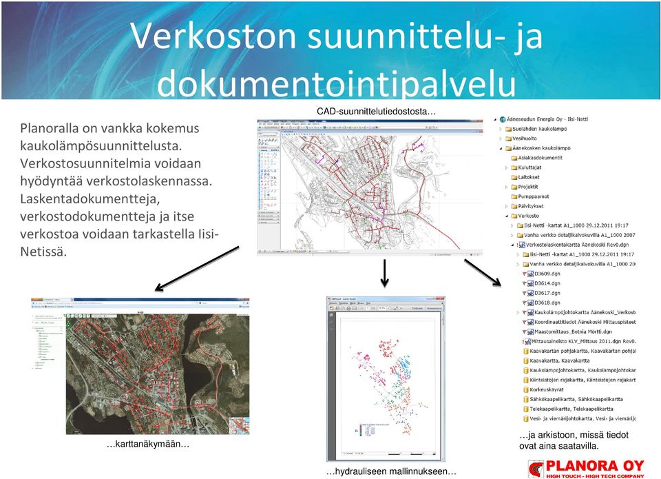 Laskentadokumentteja, verkostodokumentteja ja itse verkostoa voidaan tarkastella Iisi-