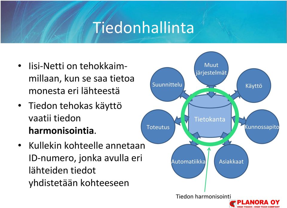 Kullekin kohteelle annetaan ID-numero, jonka avulla eri lähteiden tiedot yhdistetään