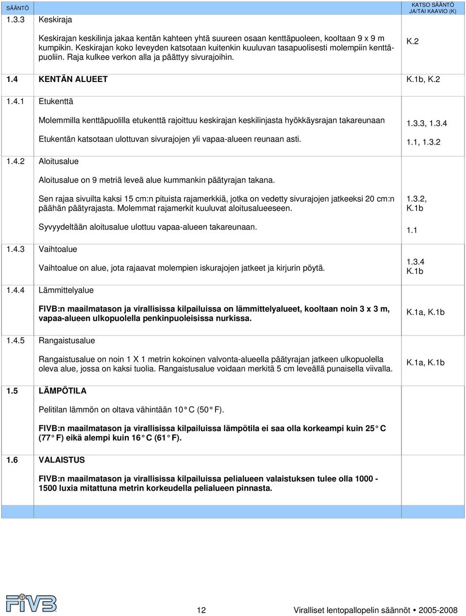 1b, K.2 1.4.1 Etukenttä Molemmilla kenttäpuolilla etukenttä rajoittuu keskirajan keskilinjasta hyökkäysrajan takareunaan Etukentän katsotaan ulottuvan sivurajojen yli vapaa-alueen reunaan asti. 1.3.